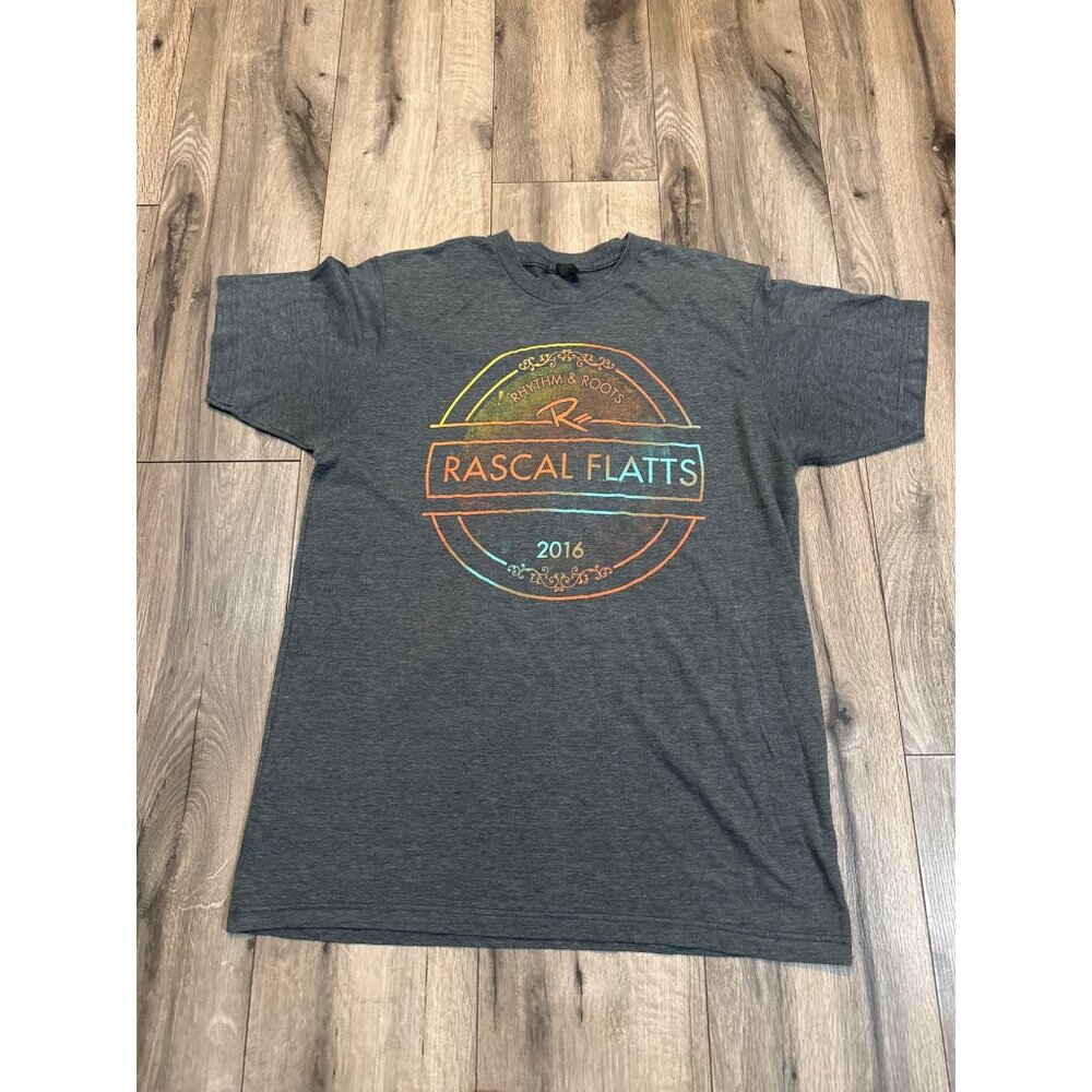 Rascal Flatts Rhythm & Roots 2016 Tour T-Shirt Gray Crew Neck Band Concert